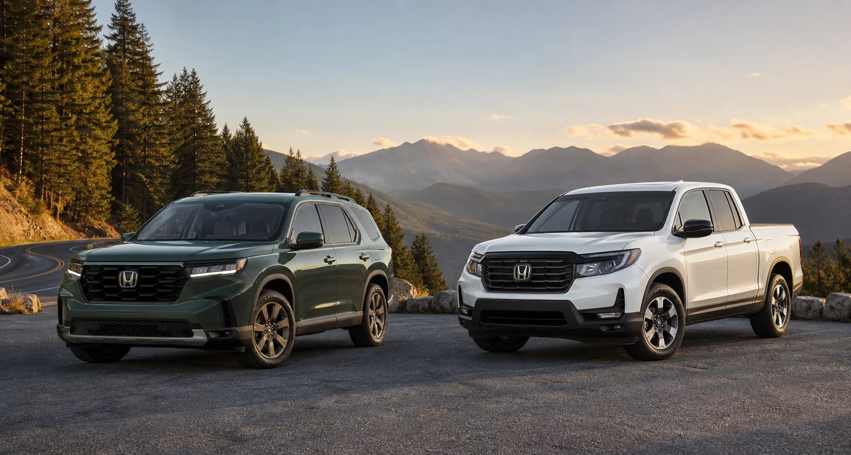 Honda Pilot and Ridgeline on a mountain road